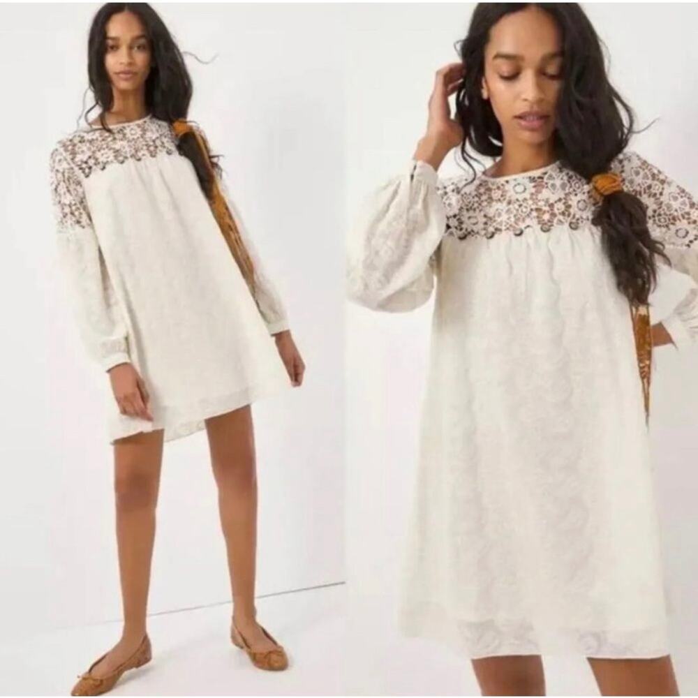Anthropologie Ivory Verb Josephine Boho Lace Tunic Long Sleeve Mini Dress Small